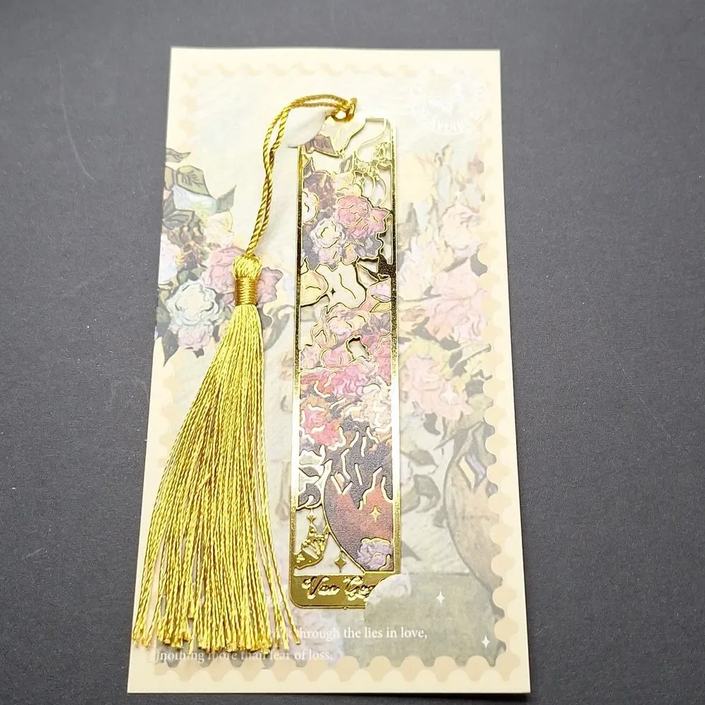 Gold Floral Bookmark with Tassel - Van Gogh Art